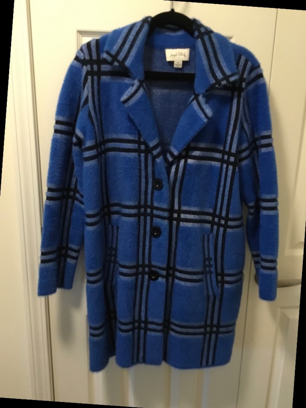 Joseph Ribcoff Royal Blue Black Plaid Coat Large
